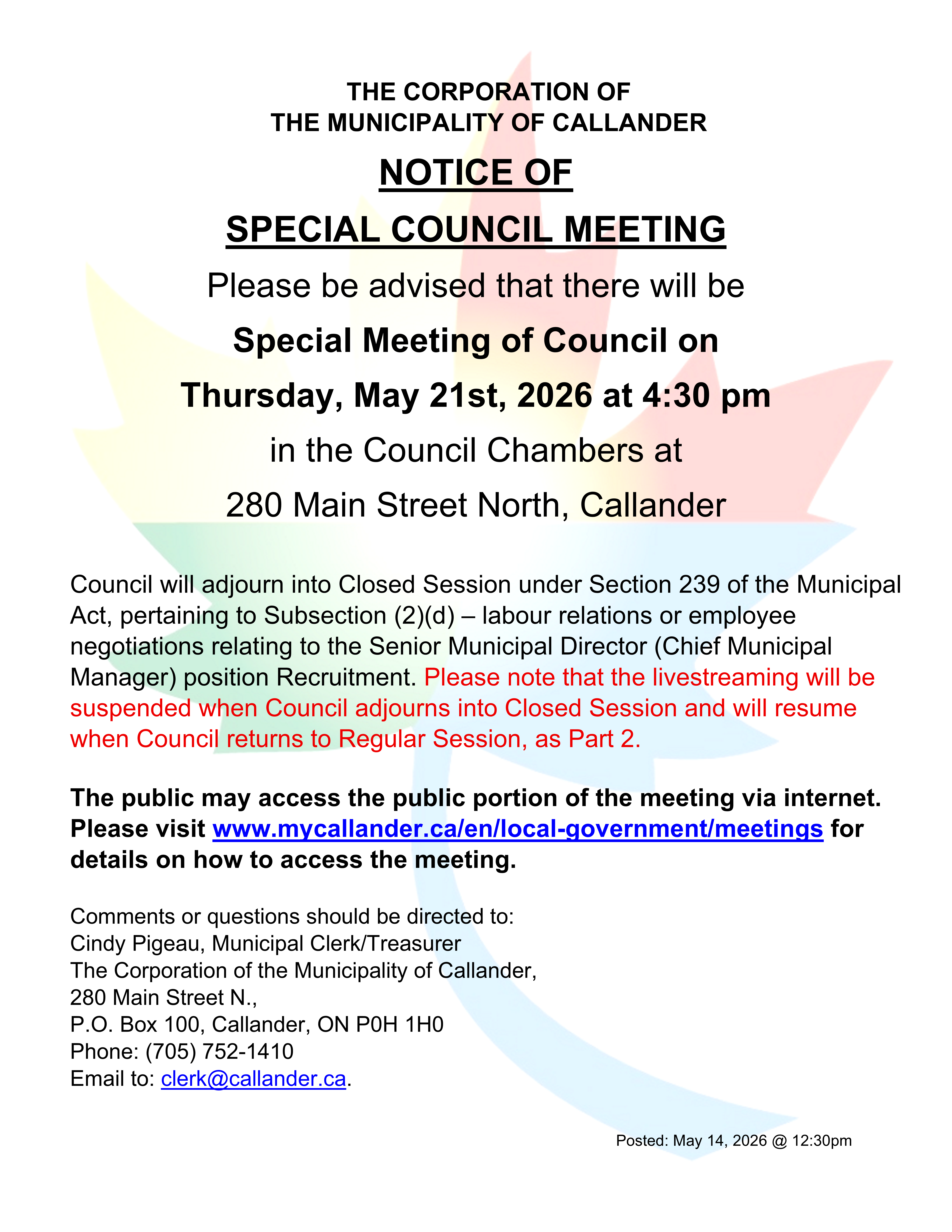 Special Council Meeting